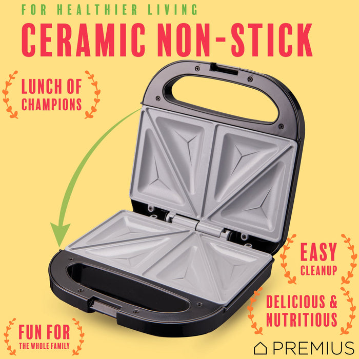 PREMIUS Ceramic Non-Stick Double Slice Sandwich Maker, 8.25x4.75 Inch Mold