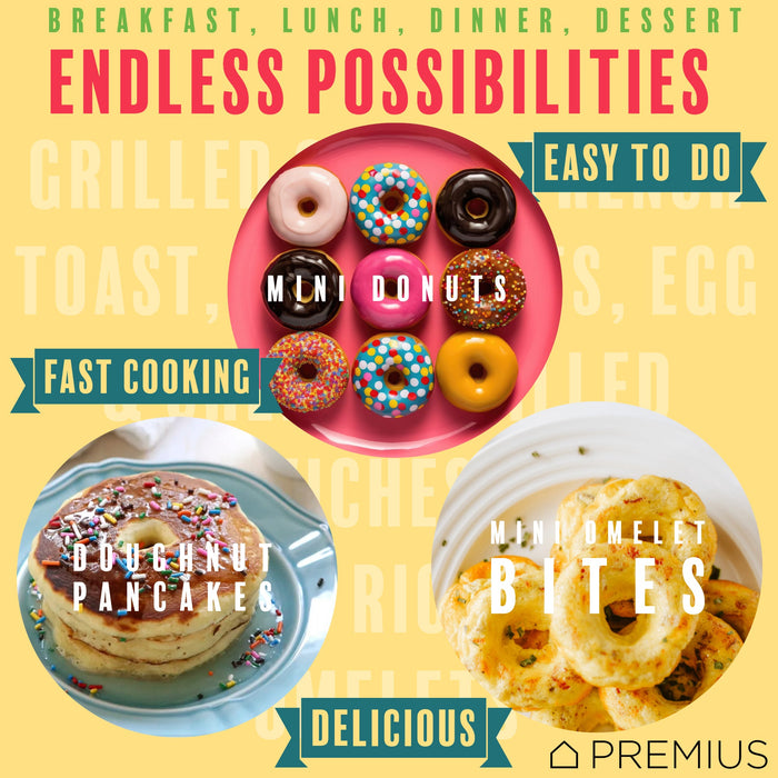 PREMIUS Ceramic Non-Stick Mini Snack Donut Maker, 2 Inch Mold, 4 Count