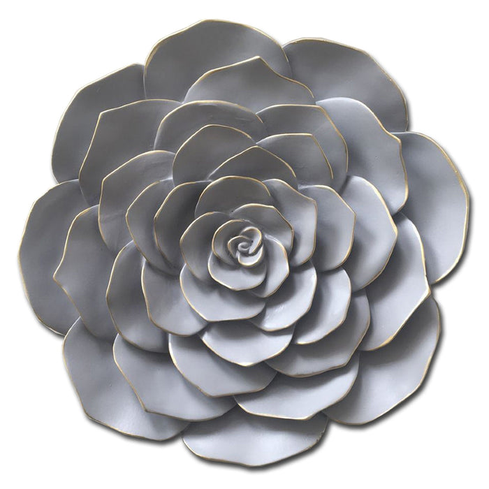 Premius Resin Floral Wall Decor with Gold Tips, Gray, 12 Inches