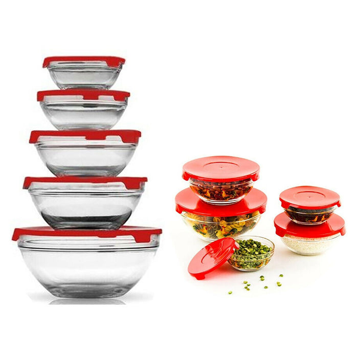 Premius 5-Piece Multi-Function Cooking and Prep Bowls With Red Lids