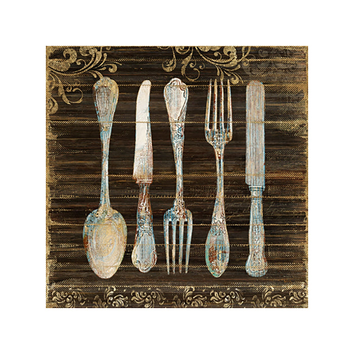 Premius On the Table Fork, Spoon, Knife Canvas Kitchen Wall Art, Brown, 12x12 Inches