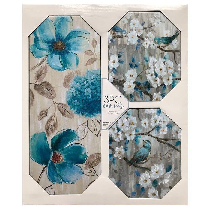 Premius 3-Piece Floral Canvas Wall Art, Blue, 23x19 Inches Overall