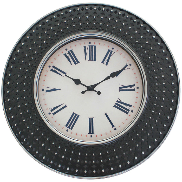 PREMIUS Large Decorative Beaded Wall Clock, Black, 16 Inches