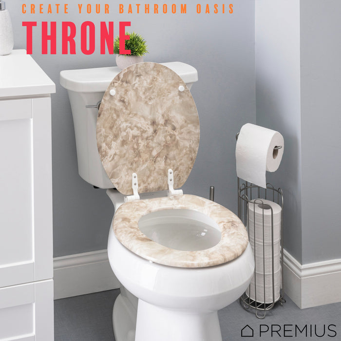 PREMIUS Wood Toilet Seat, Beige Marble, Standard Round, 17 Inches