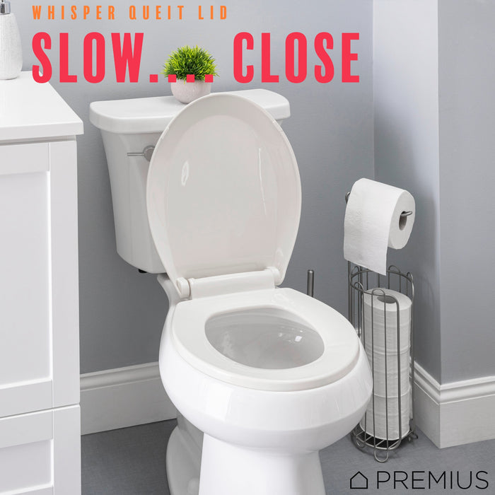 PREMIUS Slow Close Beveled Plastic Toilet Seat, Standard Round, 17 Inches