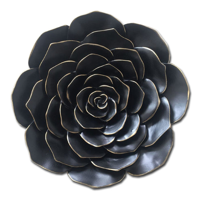 Premius Resin Floral Wall Decor with Gold Tips, Black, 12 Inches