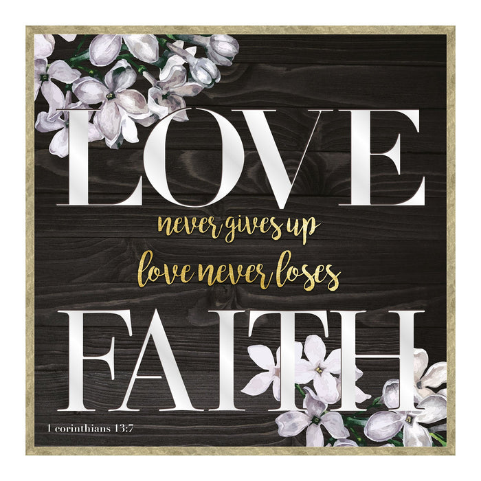 PREMIUS Gracious Quotes Framed Wall Decor With Mirror Cut-Outs, Love Faith, 12x12 Inches