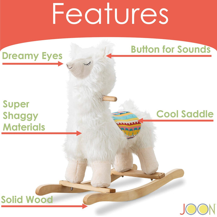 JOON Lola Shaggy Hair Ride-On Llama Rocking Horse With Sound Effects, White