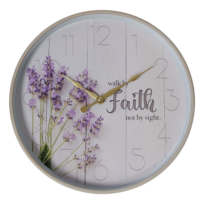 Premius Walk By Faith Not By Sight Round Floral Wall Clock, 12 Inches