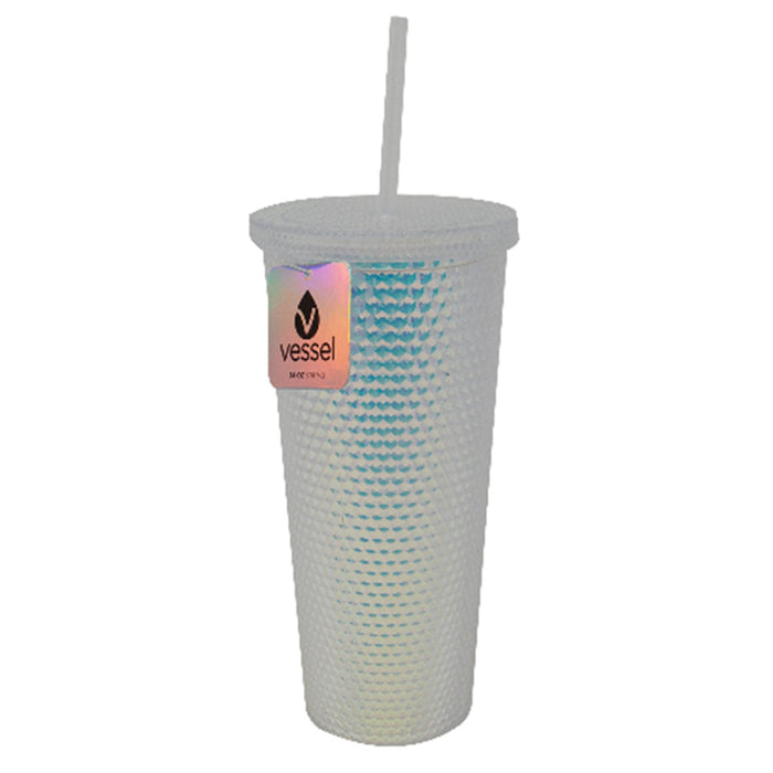 PREMIUS Studded Iridescent Tumbler With Lid and Straw, 24 Ounces