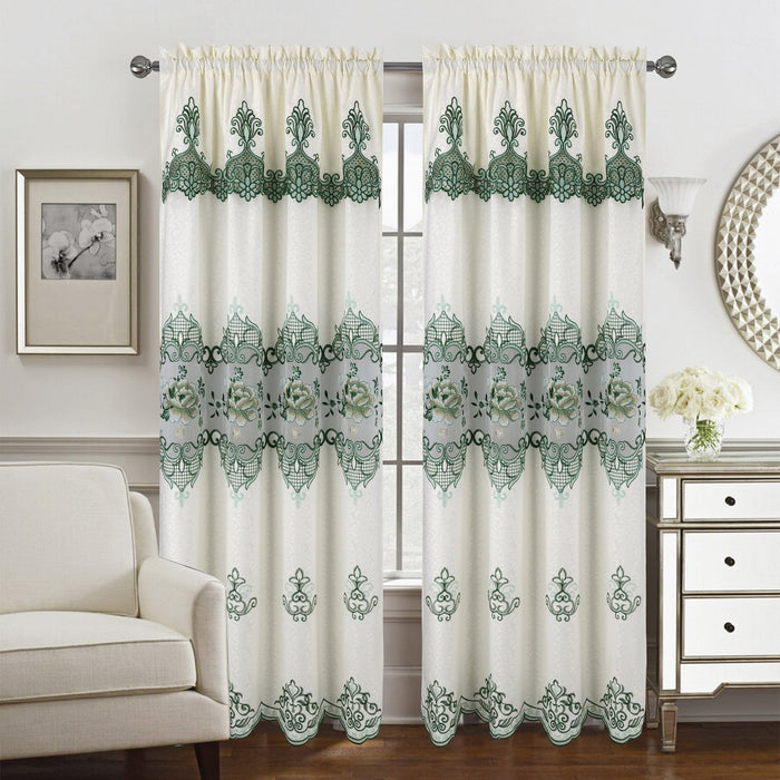 Caroline Floral Macramé Rod Pocket Window Panel With Attached Valance, 55x84 Inches