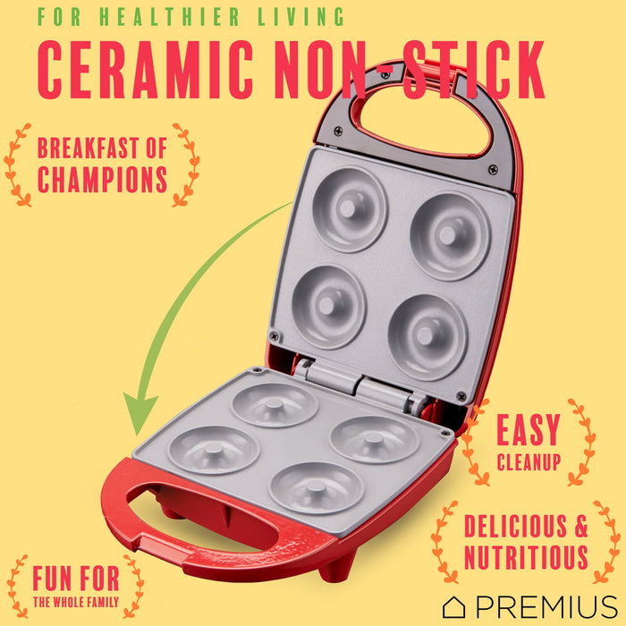 PREMIUS Ceramic Non-Stick Mini Snack Donut Maker, 2 Inch Mold, 4 Count