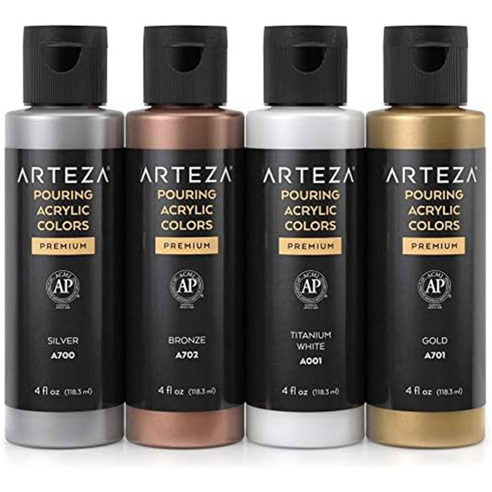 ARTEZA Premium Pouring Acrylic Paint, Metallic Colors, 4 Count