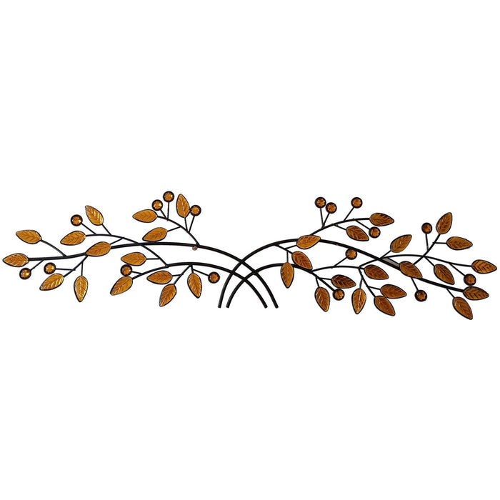 Premius Metal Branch With Amber Leaves Wall Decor, Black, 40x10 Inches