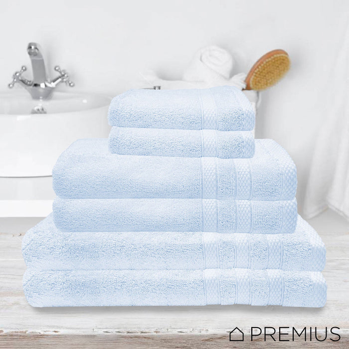 Premius Premium 6-Piece Combed Cotton Bath Towel Set, Sky Blue