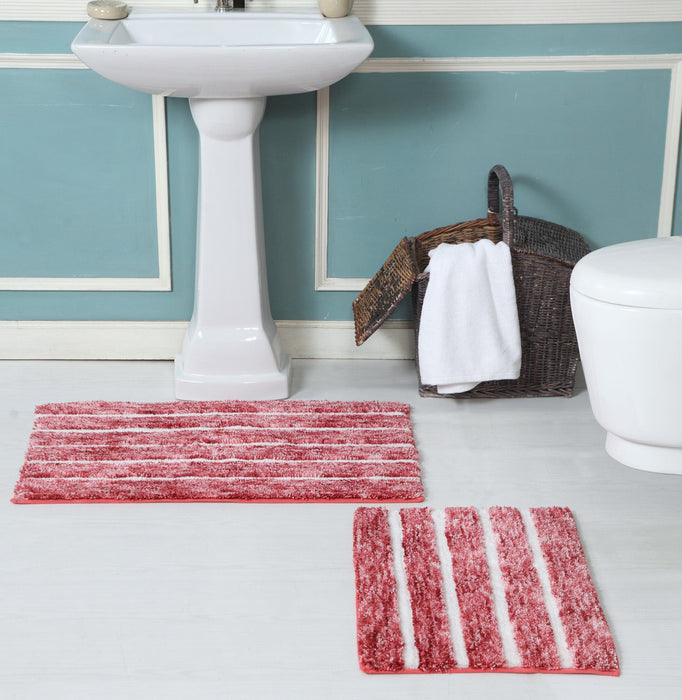 Premius Striped 2 Piece Non-Slip Bath Rug Set, 17x24, 20x32 Inches