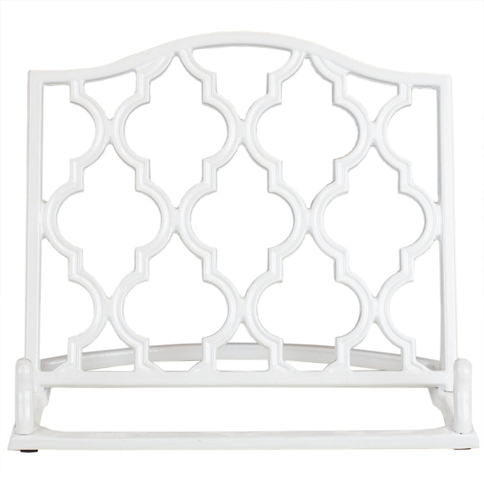 Home Basics Cast Iron Moroccan Lattice Cookbook Stand, White, 10.5x5.5x9 Inches