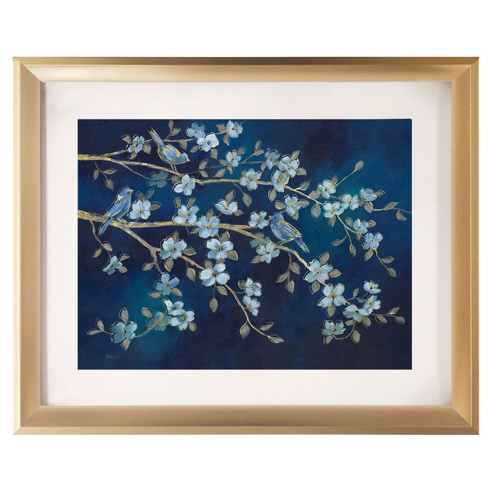 PREMIUS Conference Framed Flower And Bird Wall Art, Blue, 17x21 Inches