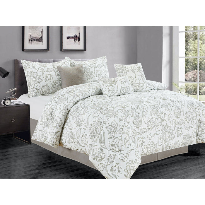Premius Liz 7 Piece Oversized Comforter Set, White-Grey