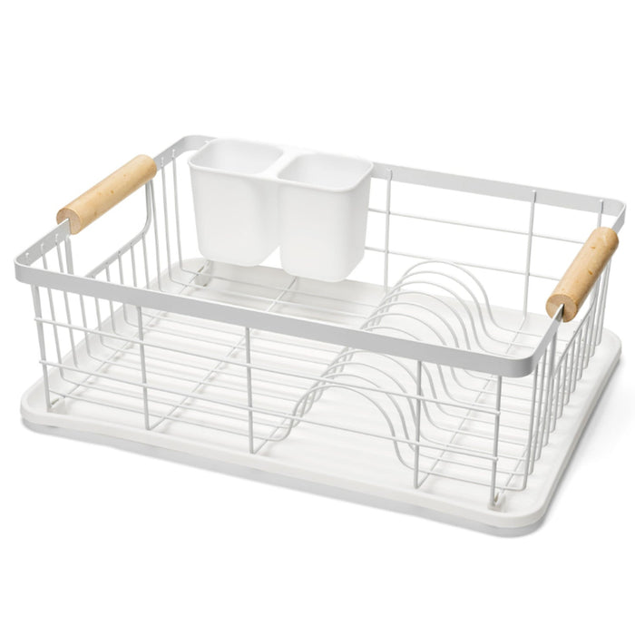 Premius 3 Piece Dish Rack With Bamboo Handles, White, 16.9x12.6x4.3 Inches