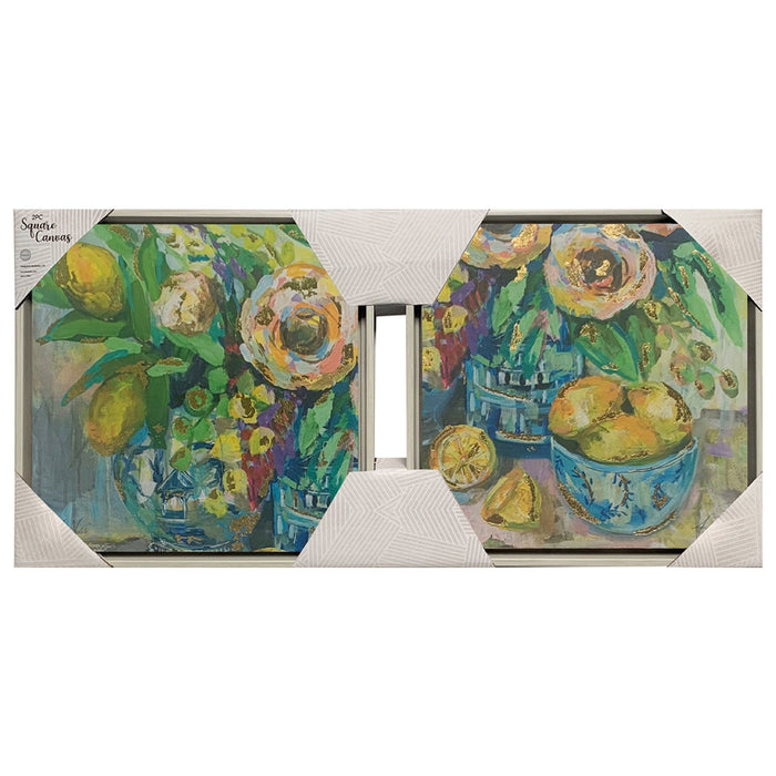 Premius 2 Piece Lemon Rustic Framed Canvas Wall Art Set, 12x12 Inches