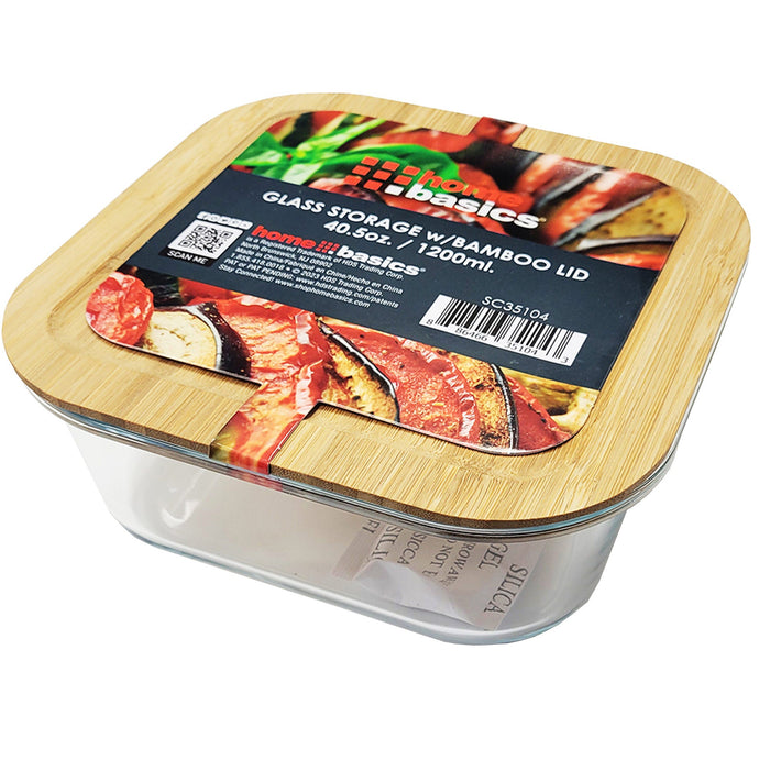 Home Basics Glass Storage Container With Bamboo Lid, Square, Clear