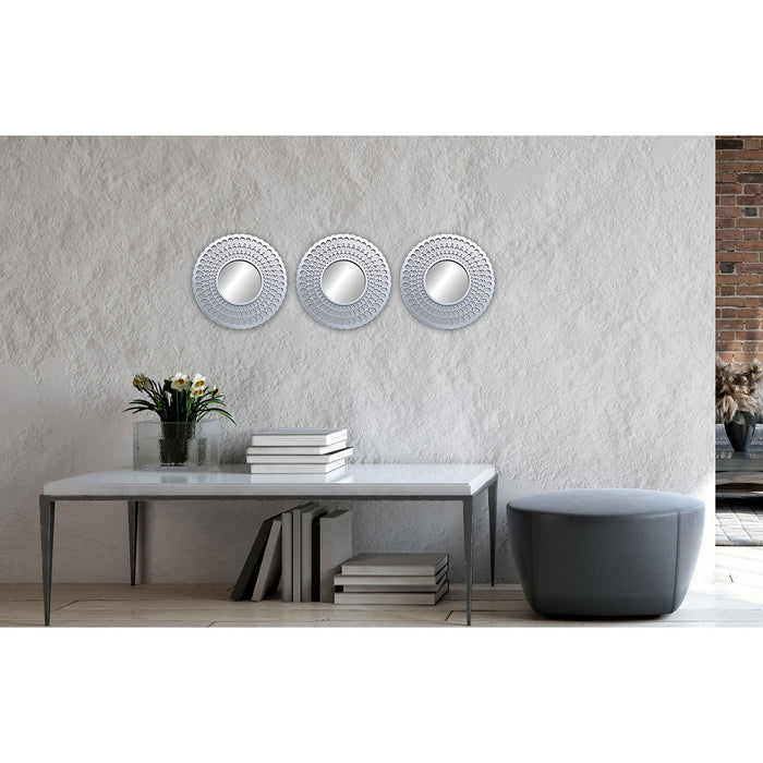 PREMIUS 3 Piece Round Mirror Rain Drop Wall Decor Set, Silver, 10 Inches