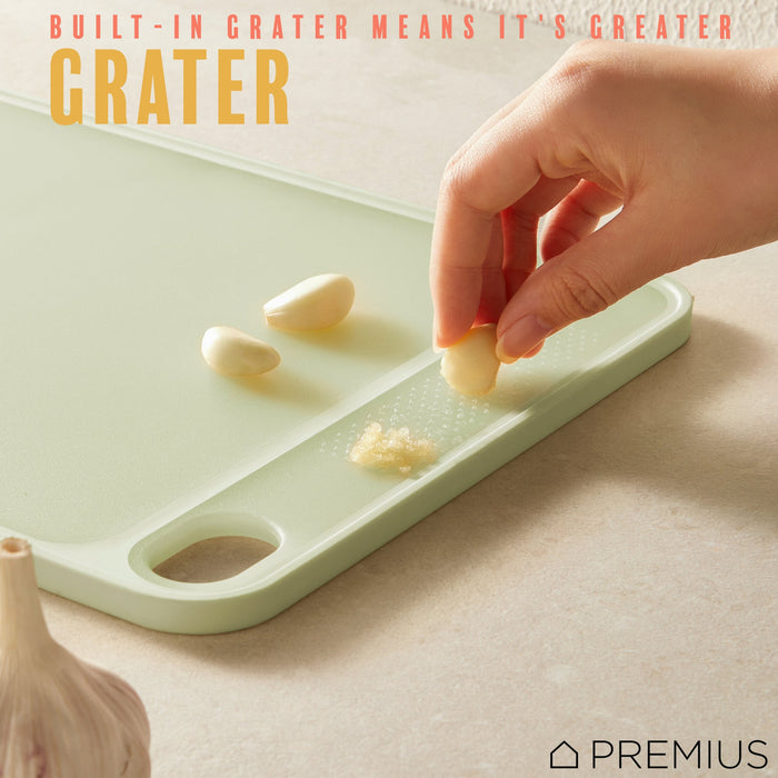 PREMIUS Reversible Non-Slip Cutting Board with Grater, Green, Large, 10.82x16.12 Inches