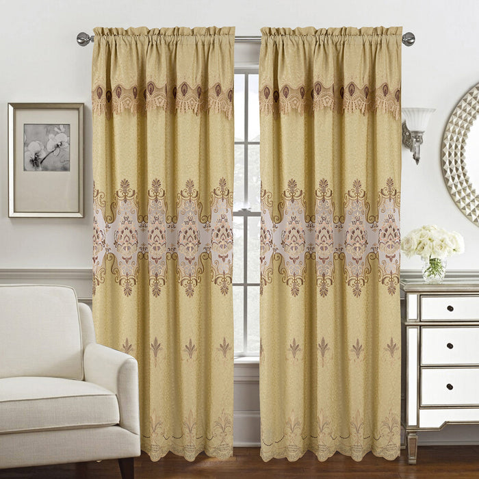 Arabella Macrame Jacquard Window Panel with Attached Valance, 55x84 Inches