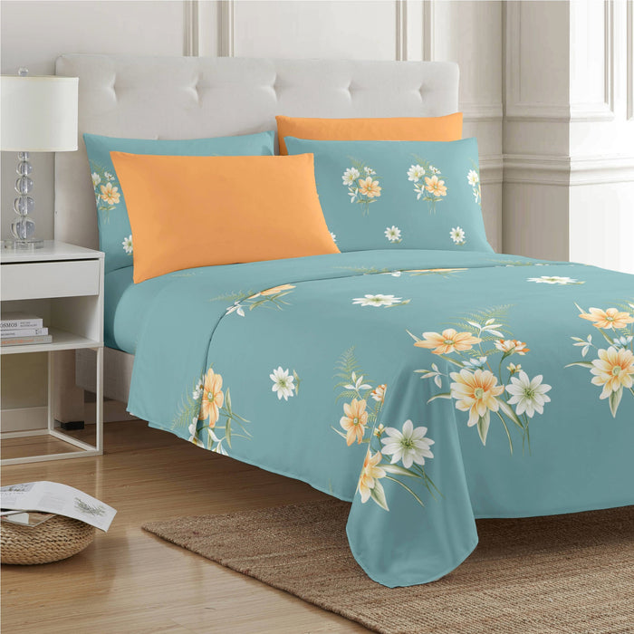 PREMIUS Lucea Soft Wrinkle-Free Microfiber Sheet Set, Soft Blue-Orange