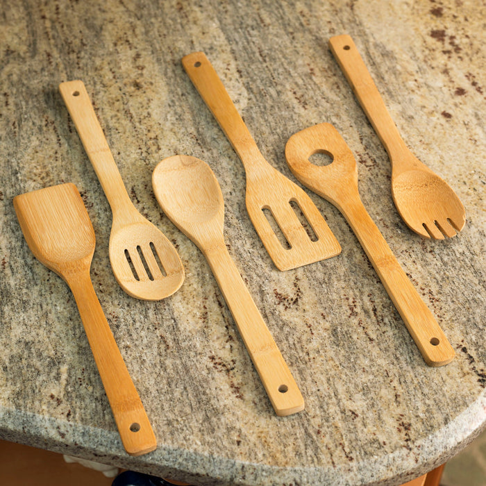 Home Basics 6-Piece Bamboo Kitchen Cooking Utensil Set, 2.5x12x.25 Inches