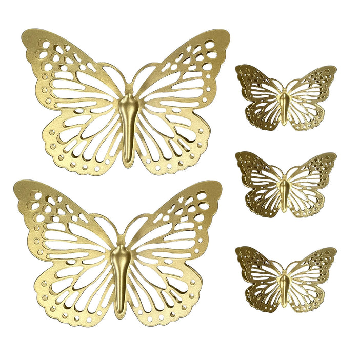 PREMIUS 5 Piece Metal Butterfly Wall Decor Set, Gold, (3) 6 Inches, (2) 12 Inches