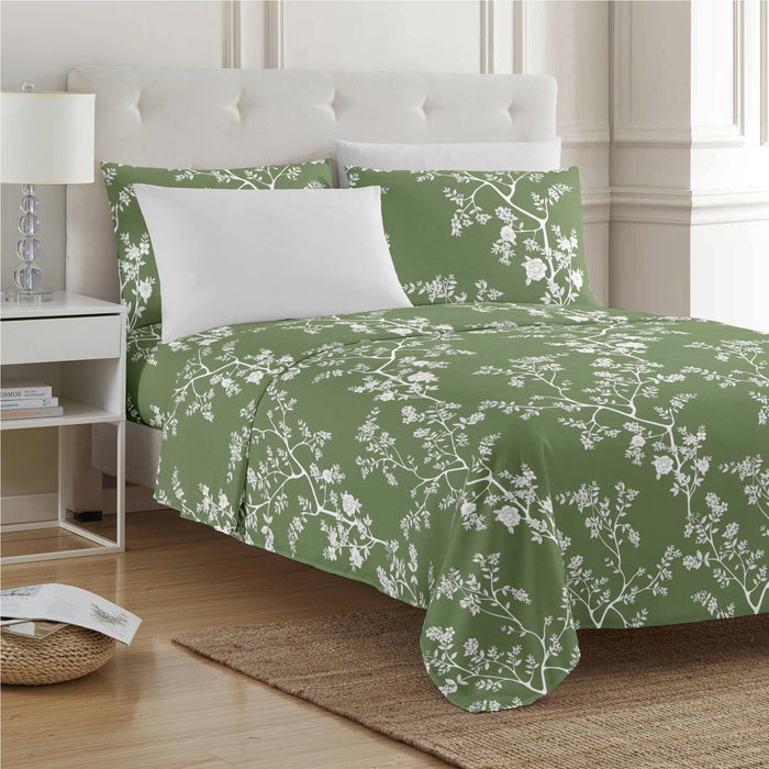 PREMIUS Fernando Soft Wrinkle-Free Microfiber Sheet Set, Green-White