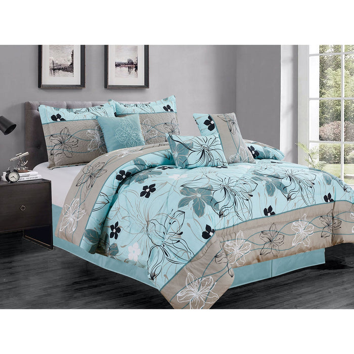 Premius Maya 7 Piece Oversized Comforter Set, Aqua-Grey