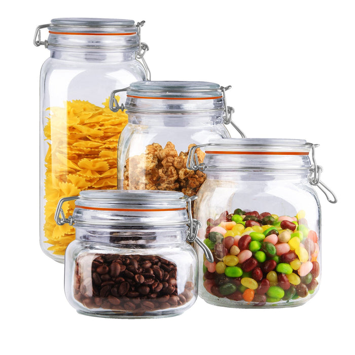 Home Basics 4 Piece, Clear Glass Canister Set with Hermetic Lids