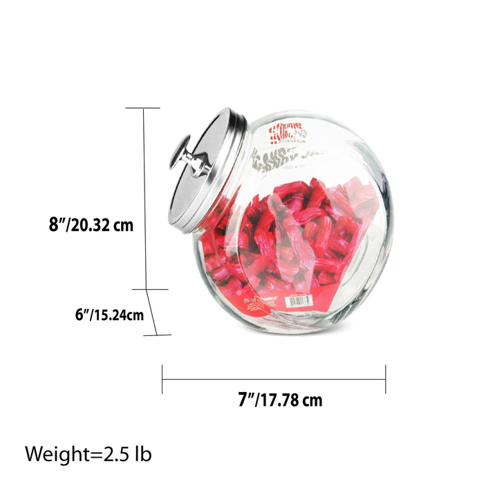Home Basics Large 91 oz. Round Glass Candy Storage Jar with Stainless Steel Top, Clear