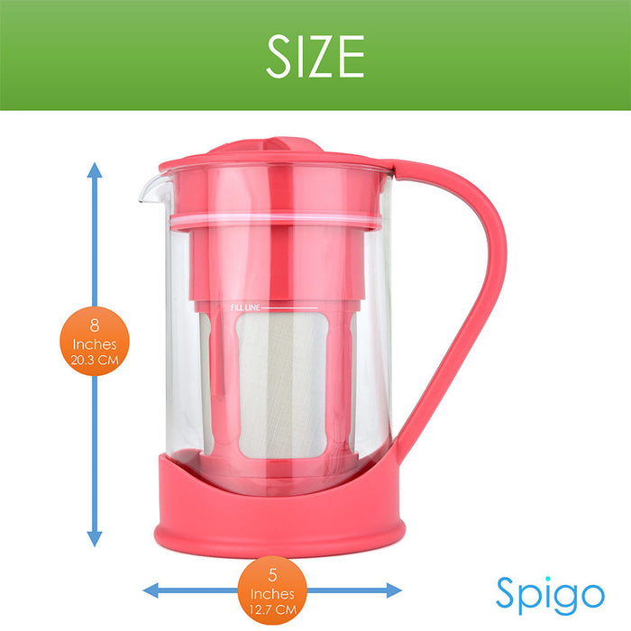 Spigo Cold Brew Coffee Maker with Borosilicate Glass Pitcher, Red, 1 Liter, 8x5 Inches