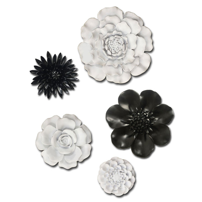 Premius 5-Piece 3D Resin Floral Wall Decor, Black and White