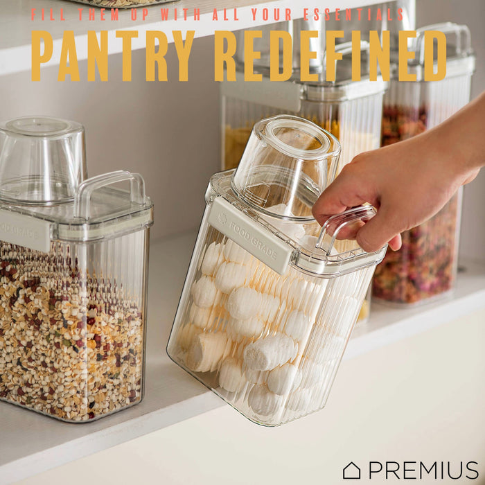 PREMIUS Plastic Food Storage Container with Measuring Cup, Clear-Natural