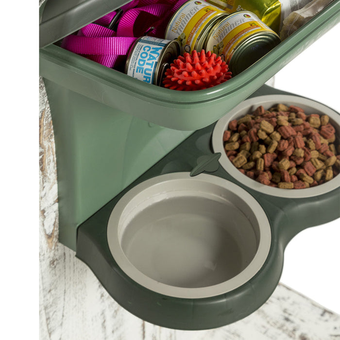 Bama Pet Mountable Food Stand with Storage Compartment, Green, Larger Dog Size