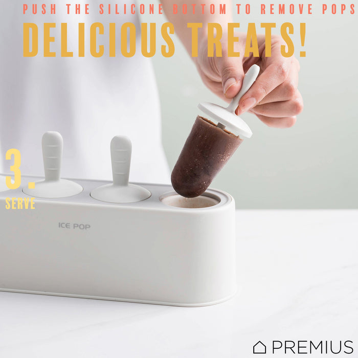 PREMIUS 4 Silicone Ice Pop Maker Mold Set, White, 9.25x2.95x4.52 Inches