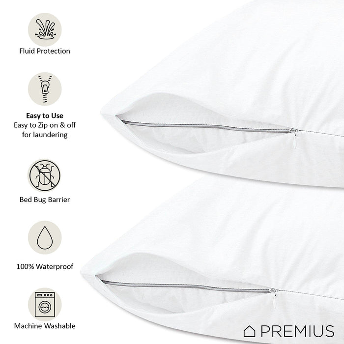 Premius 2 Pack Zippered Waterproof Pillow Protector, White