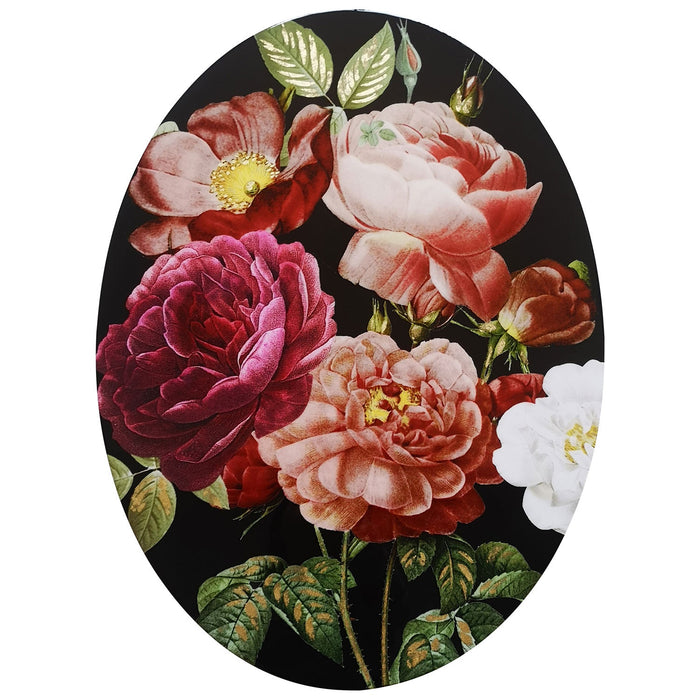 PREMIUS Peonie Floral Lacquered Oval Canvas Wall Art, Pink-Red, 24x32 Inches