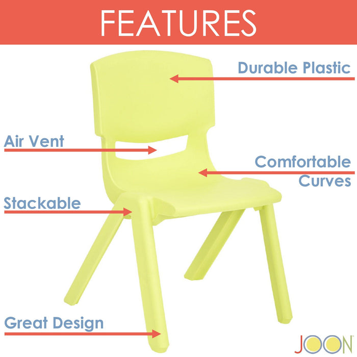 JOON Stackable Plastic Kids Learning Chairs, Lime, 20.5x12.75X11 Inches, 2-Pack (Pack of 2)