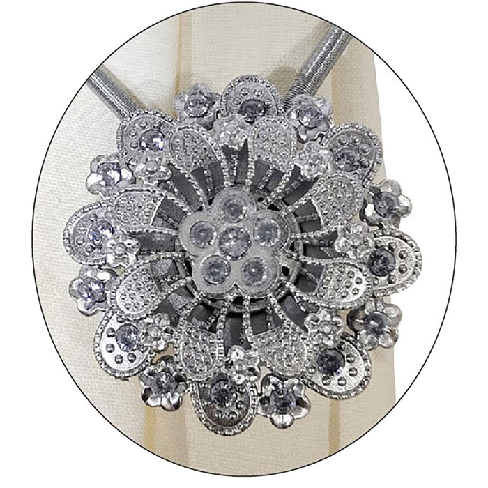 Premius Floral Round Magnetic One Curtain Tie Back With Diamonds, Silver