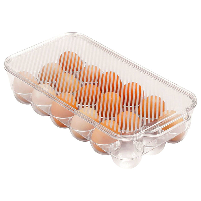 PREMIUS Stackable 18 Egg Holder Fridge Bin With Lid, Clear, 12.75x6.4x3.25 Inches