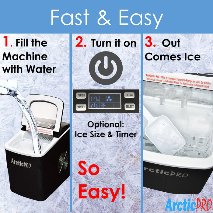 Arctic-Pro Portable Digital Quick Ice Maker Machine, Black, Makes 2 Ice Sizes