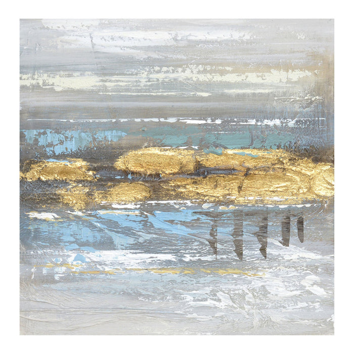 PREMIUS From A Distance Hand Embellished Foil Canvas Wall Art, Blue-Gold, 23.5x23.5 Inches