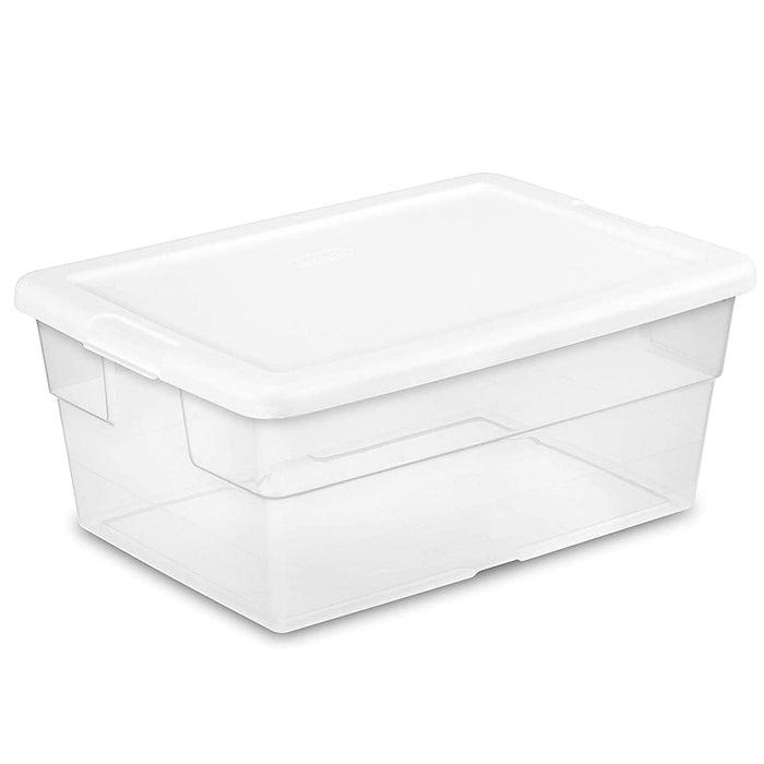 Sterilite Basic Clear Storage Box with White Lid, 16 Quart, 16.75x11.8x7 Inches