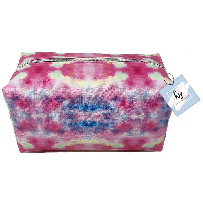 PREMIUS Cosmetic bag with Gold Metal Zipper, Tye Die Water Color Print, 9x4x4 Inches